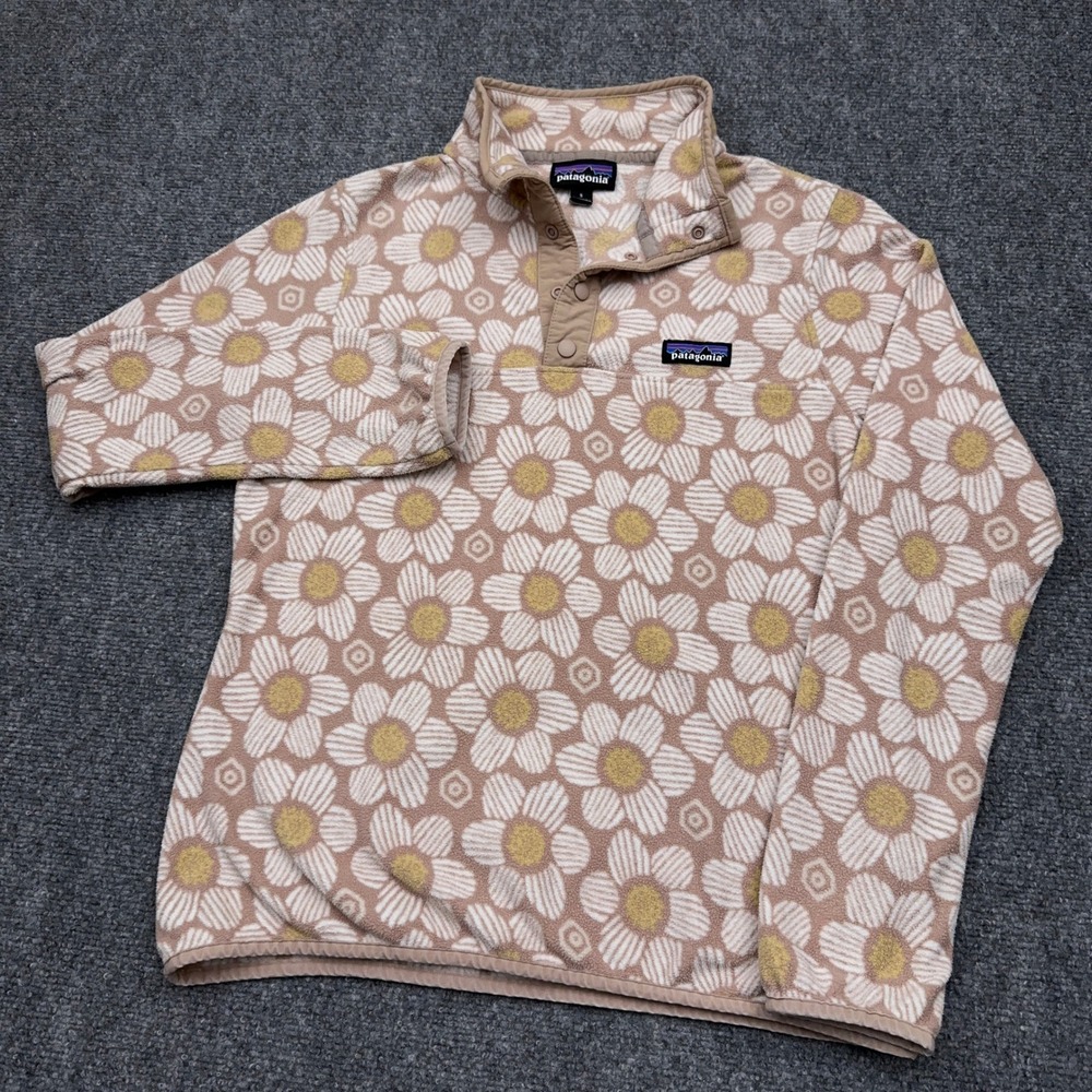Patagonia Micro-D Snap-T Pullover Womens S Matilija Poppy Burst Pampas Tan Daisy